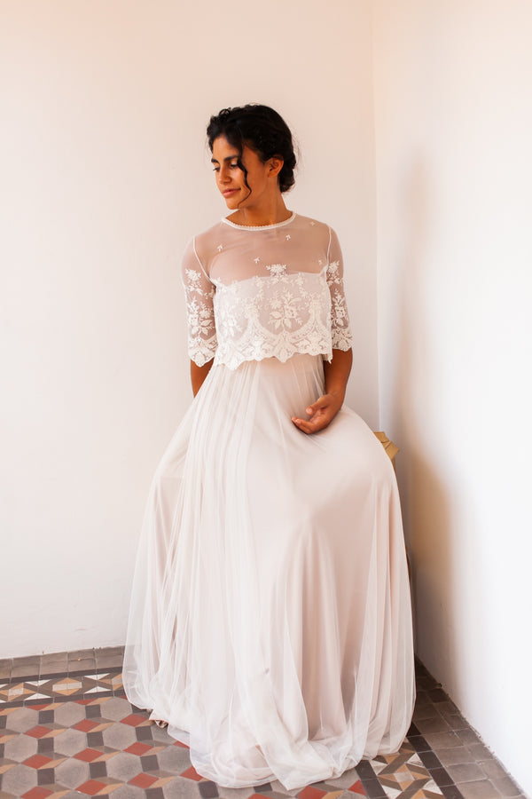 Vestido de novia eterno con top de tul bordado - Jane Bohemian