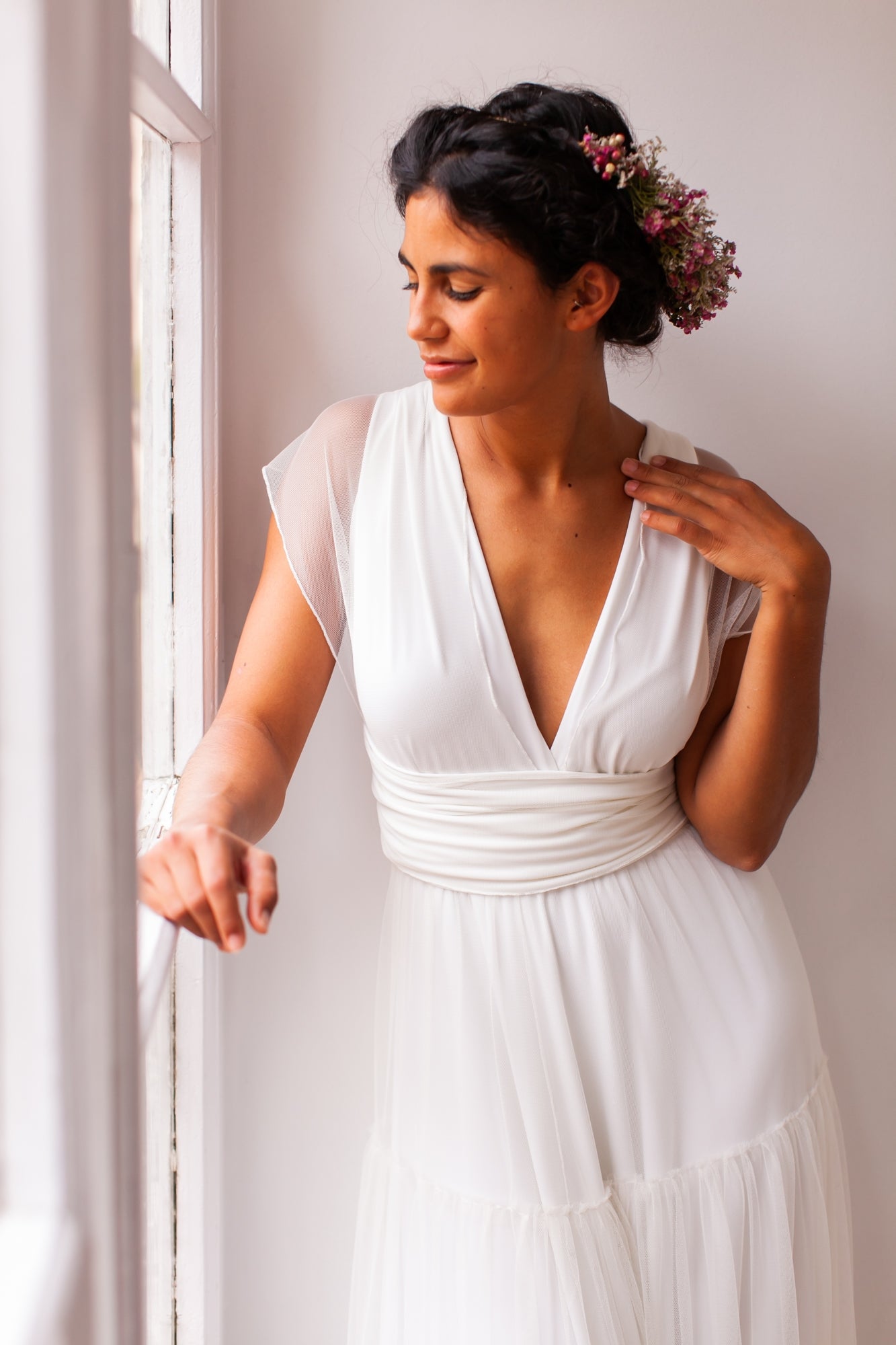 Vestido de novia con falda de tul escalonada para verano - Gala Vintage