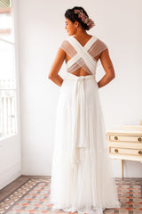Vestido de novia con falda de tul escalonada para verano - Gala Vintage