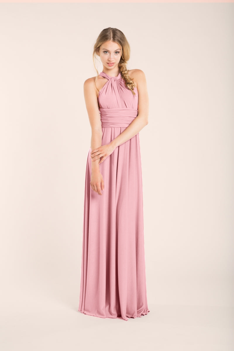 Romantic powder pink bridesmaid dress, long light pink infinity dress, blush pink dresses, pink long dress, light pink wedding d