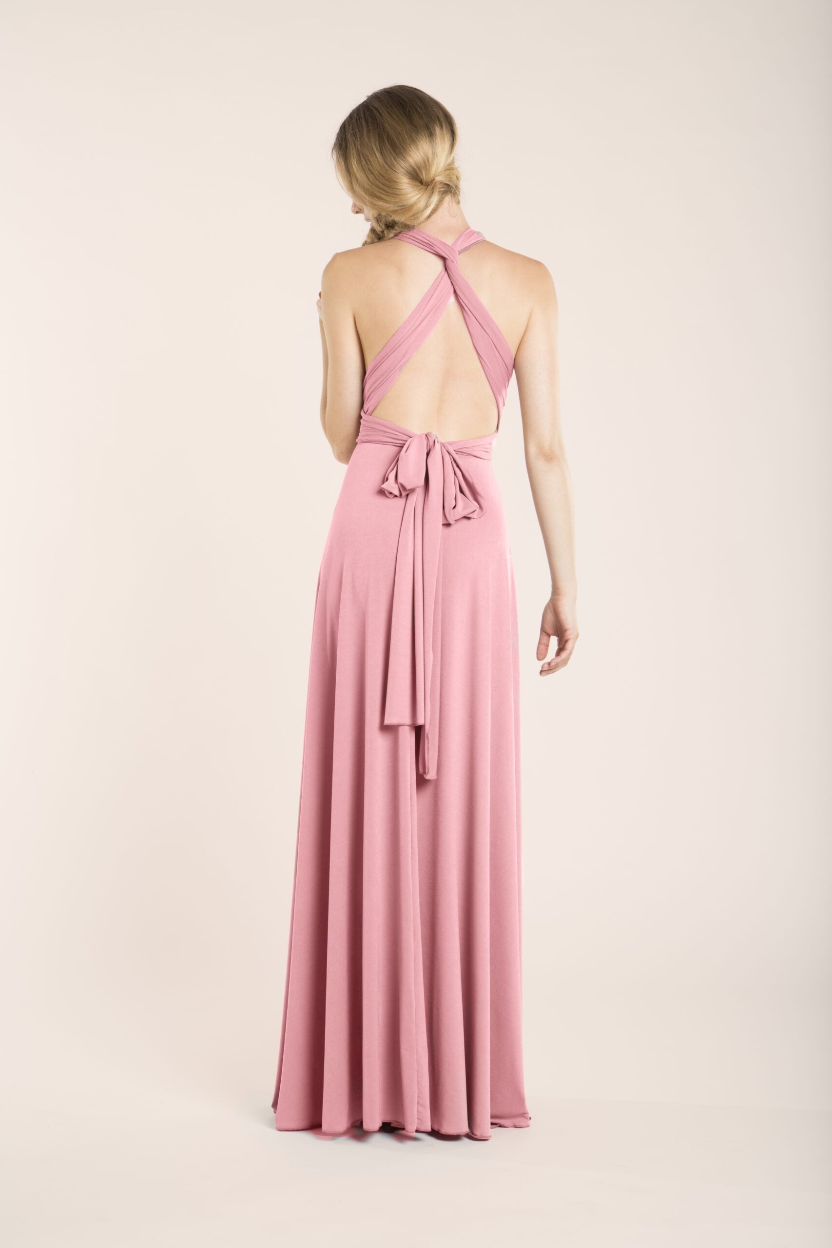 Romantic powder pink bridesmaid dress, long light pink infinity dress, blush pink dresses, pink long dress, light pink wedding d