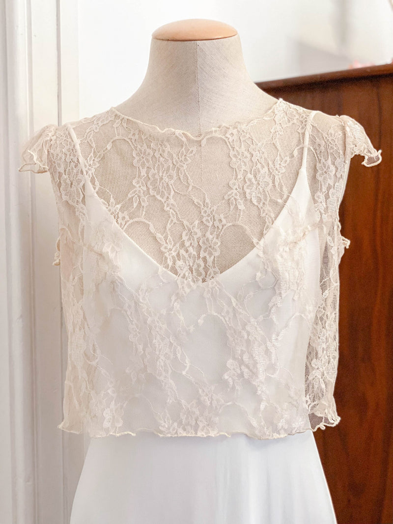 Vestido de novia sencillo con crop top de encaje champagne - Marie Cozy