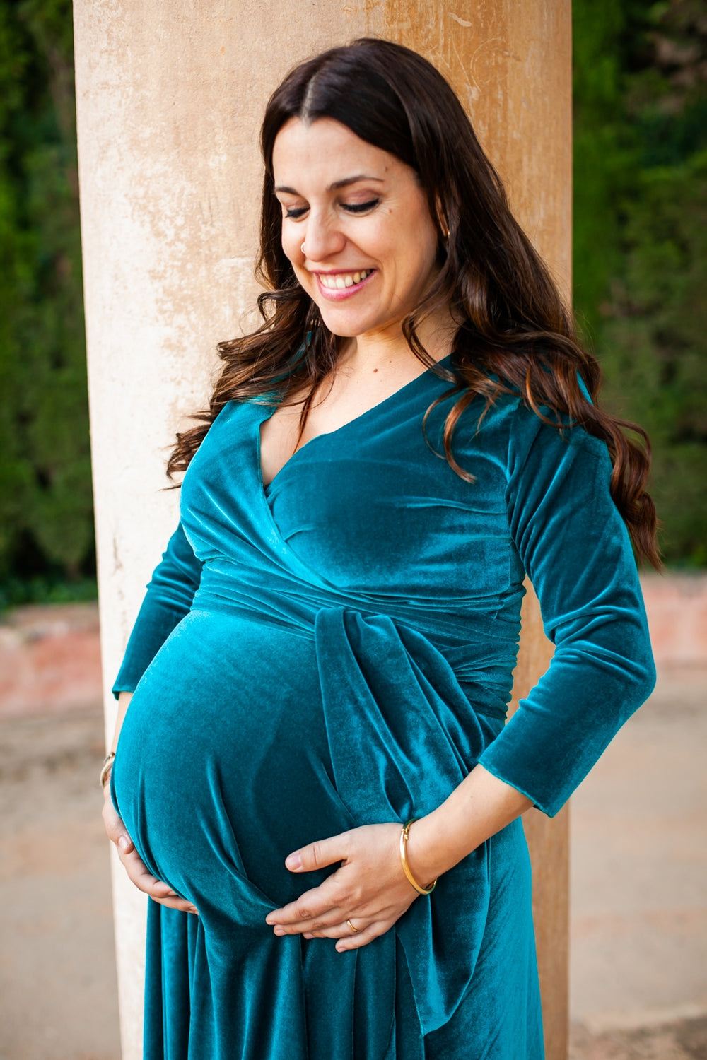 Velvet maternity dress with long sleeves Frida Velvet
