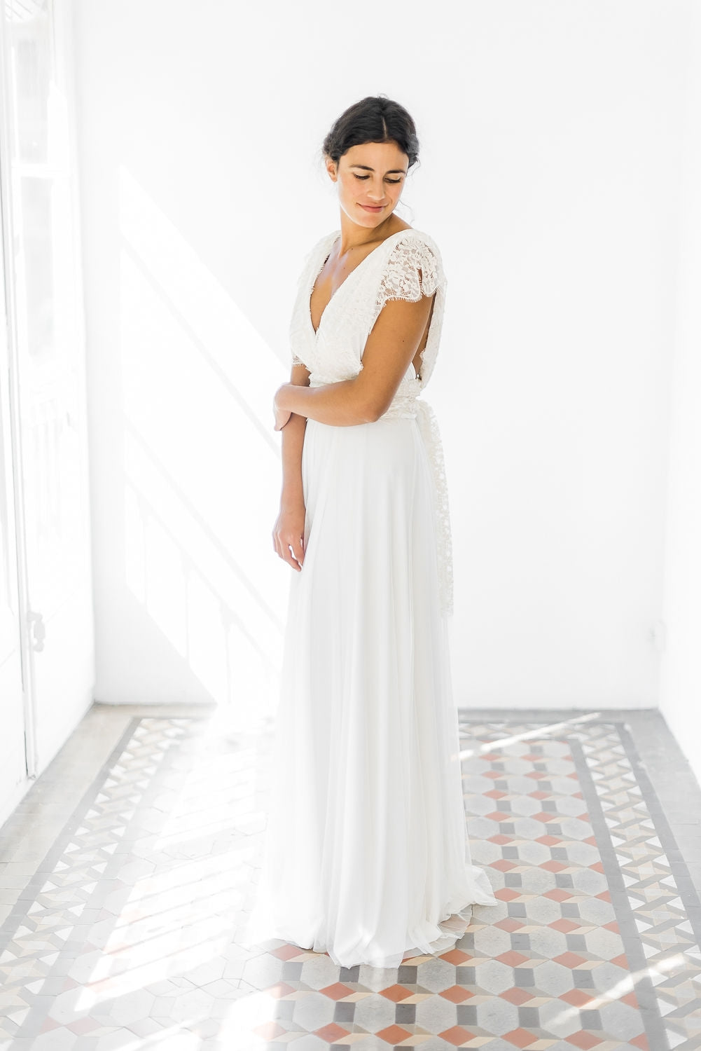 Vestido de novia plisado de encaje, Gala Rustic
