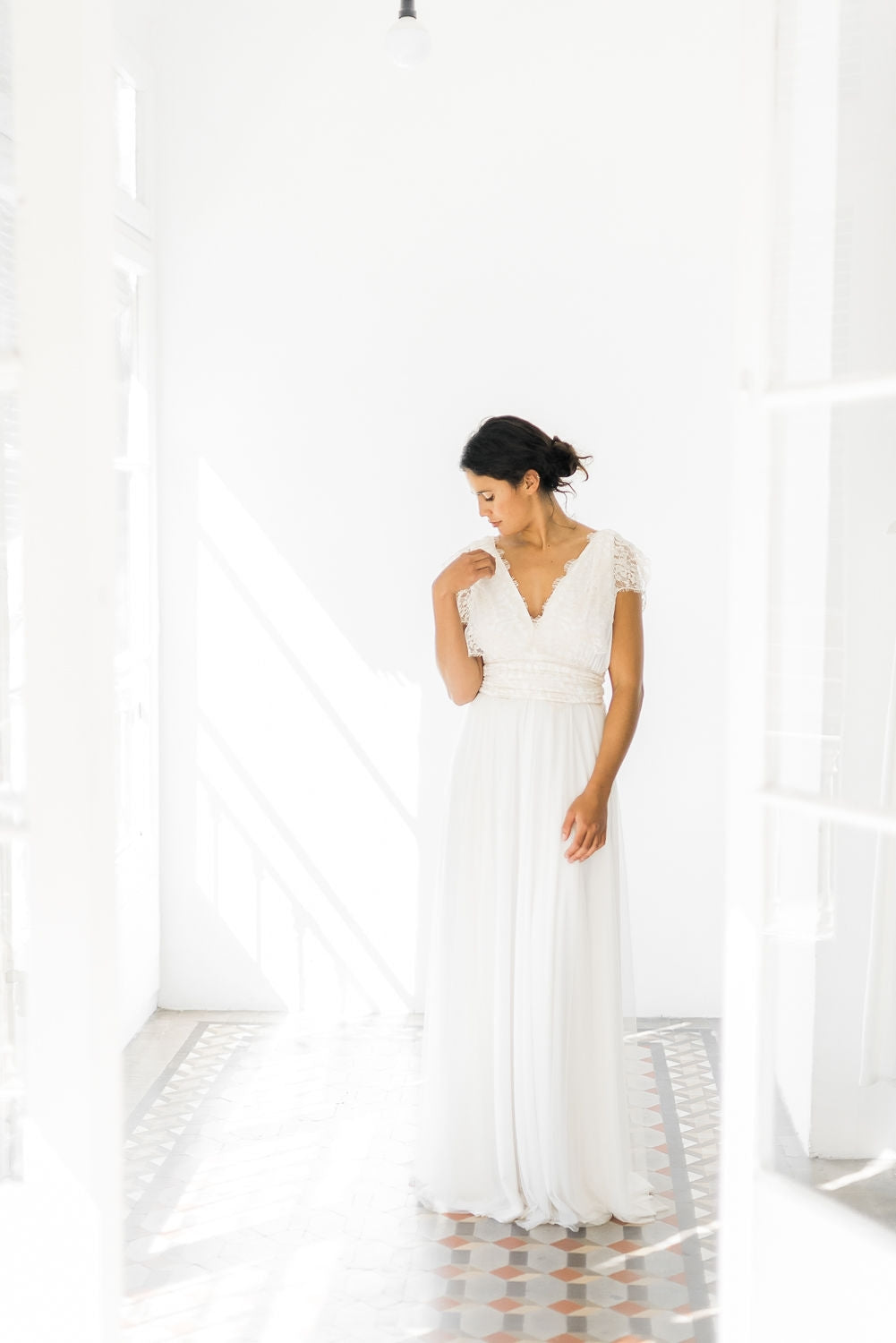 Vestido de novia plisado de encaje, Gala Rustic