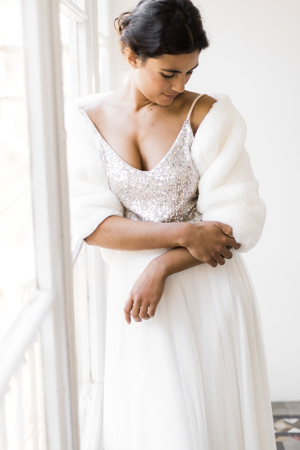Glamuroso vestido de novia con top de lentejuelas y falda de tul - Jane Rustic
