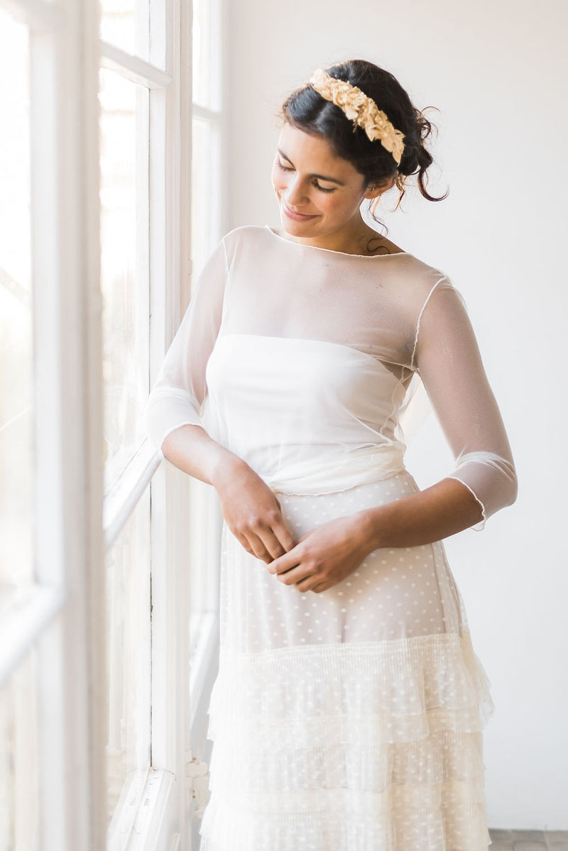 Etéreo traje de novia con falda de tul escalonado - Jane Bohemian