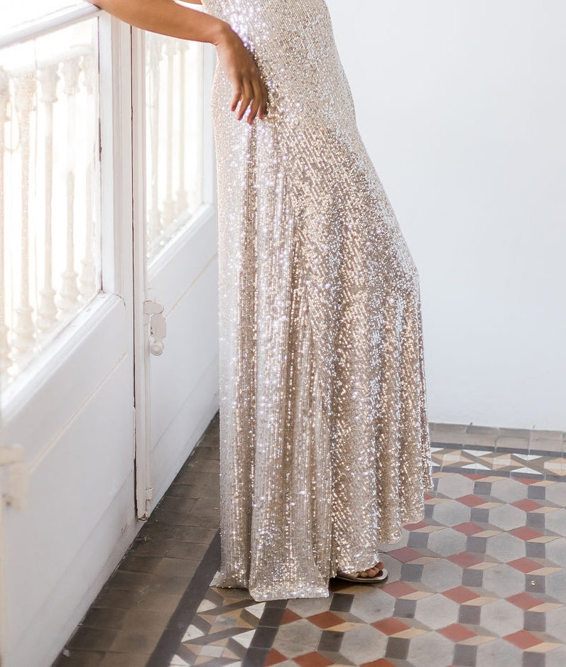 Falda larga sencilla color champagne - Falda Essential