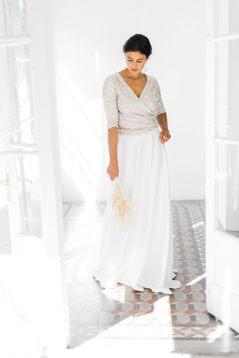 Glamuroso vestido de novia con top de lentejuelas y falda de tul - Jane Rustic