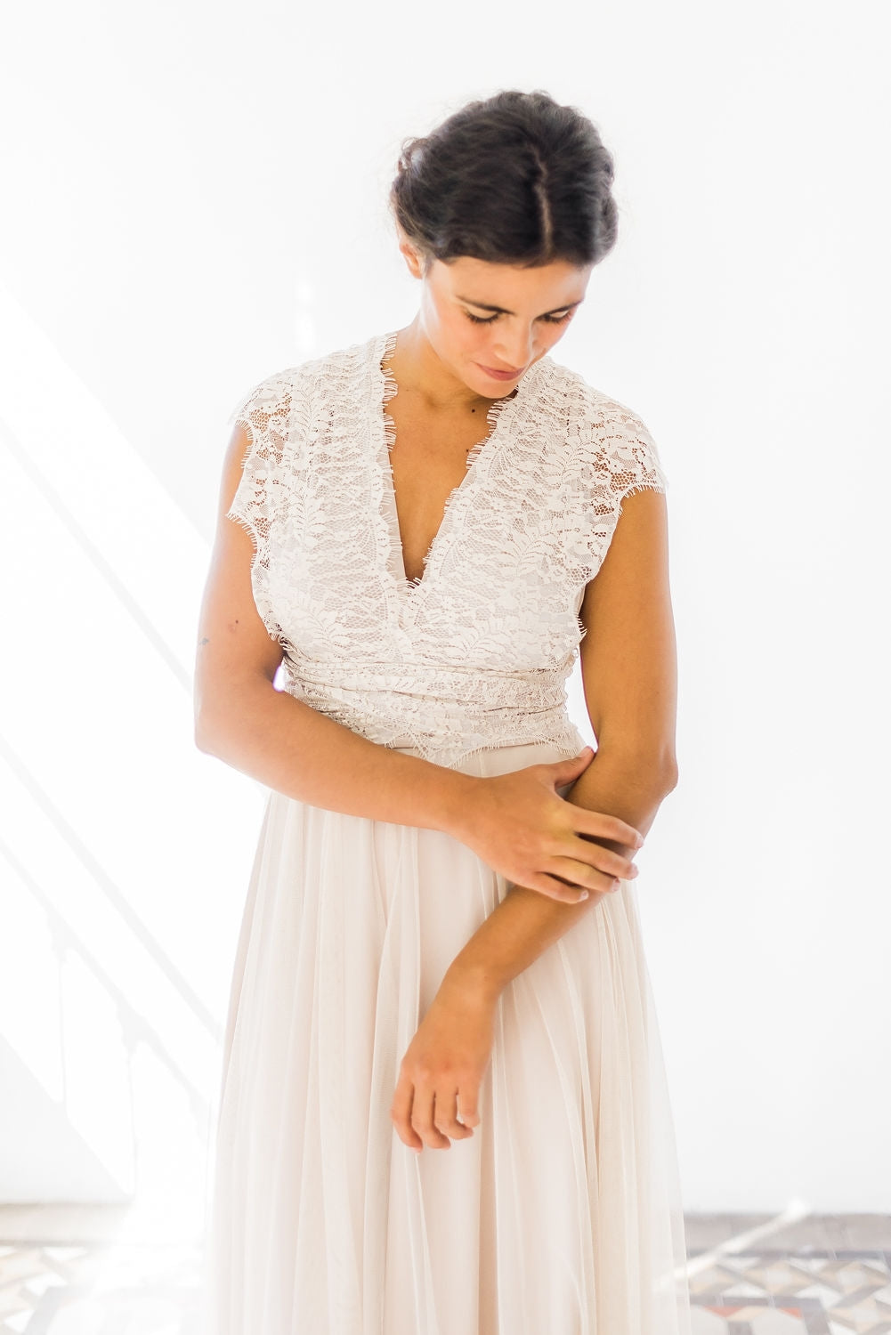 Vestido de novia plisado de encaje, Gala Rustic